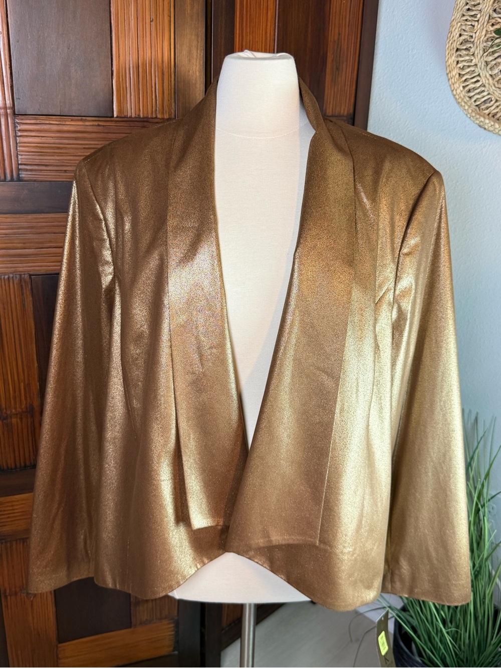 NWT Kasper Plus Size 24W Metallic Copper Faux Leather Open Front Blazer Jacket - Picture 2 of 16